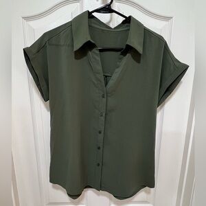 Olive Green Button-Front Short Sleeve Top